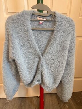 No Boundaries Plush V-Neck Button Cardigan - Light Blue